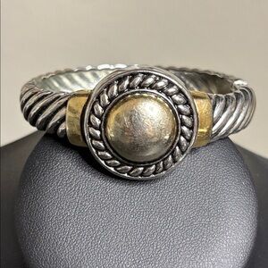 Silver and Gold Tone Twisted Clamper Bracelet